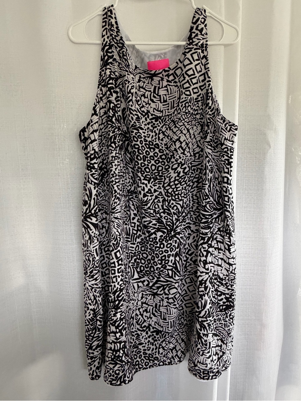 Lilly Pulitzer XL Black & White Silk Shift Dress Abstract Pineapple Print